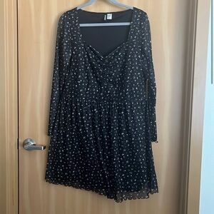 Black sheer floral babydoll dress long sleeves